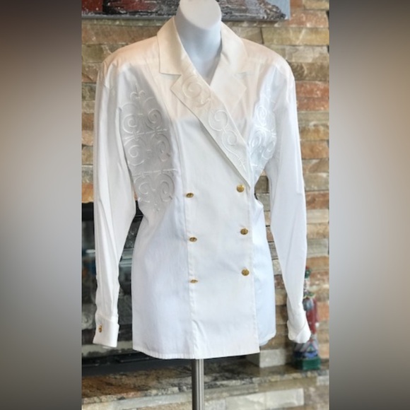 Escada Tops - Escada Vintage Embroidered Blouse with Gold Buttons